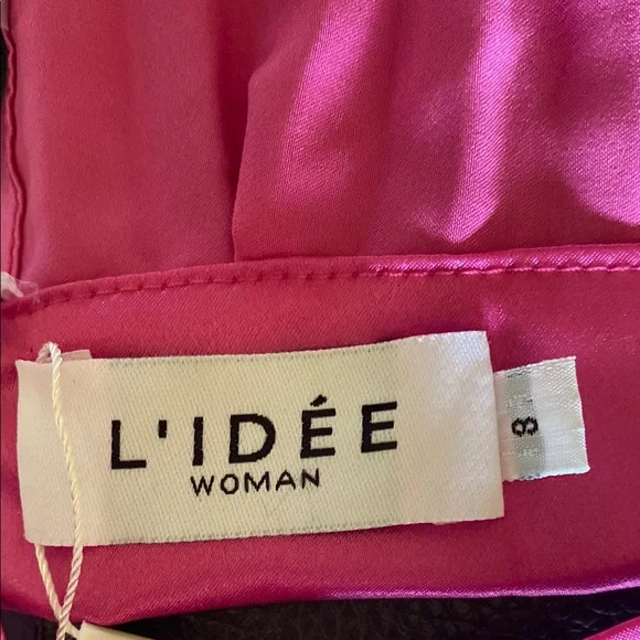 NWT L'idee Elegant Hot Pink Pleated Wide Leg Pant + Halter Top Set